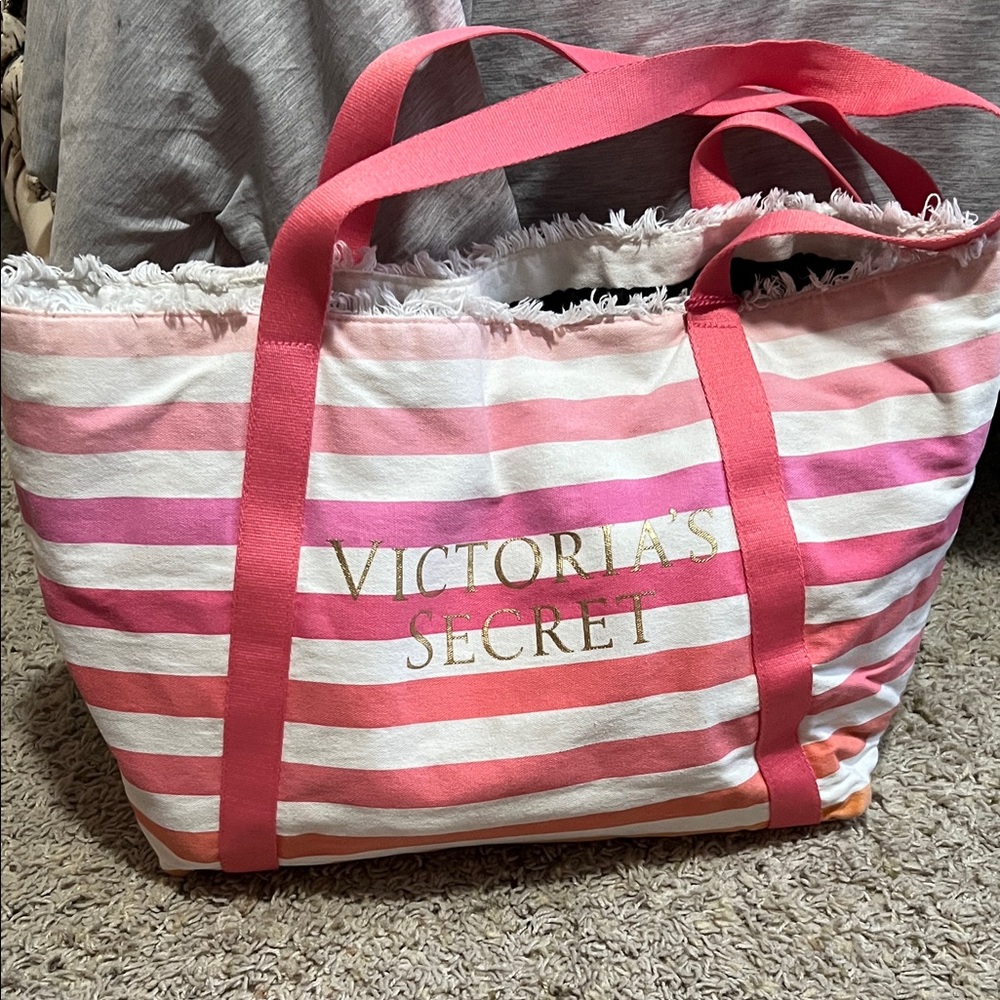 Victoria's Secret Pink and White Striped Tote